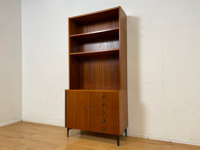 Sehr schöner modularer Mid-Century Bücherschrank auf neuen Metallfüßen mit Schubladen I Regal Bücherregal Highboard Kommode Regalwand Wohnwand Vintage Retro 60er I