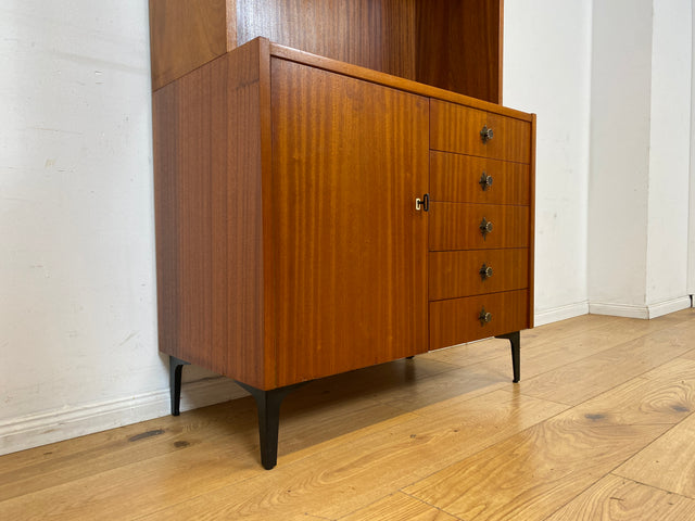Sehr schöner modularer Mid-Century Bücherschrank auf neuen Metallfüßen mit Schubladen I Regal Bücherregal Highboard Kommode Regalwand Wohnwand Vintage Retro 60er I
