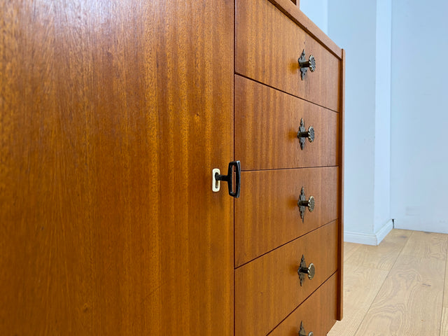 Sehr schöner modularer Mid-Century Bücherschrank auf neuen Metallfüßen mit Schubladen I Regal Bücherregal Highboard Kommode Regalwand Wohnwand Vintage Retro 60er I