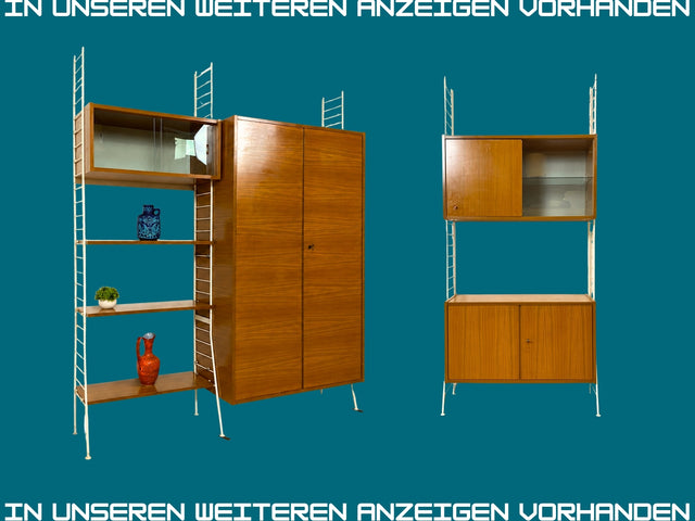 Kultiges modulares DDR Regalsystem Sybille aus 1968 mit weißen Regalleitern & Vitrine