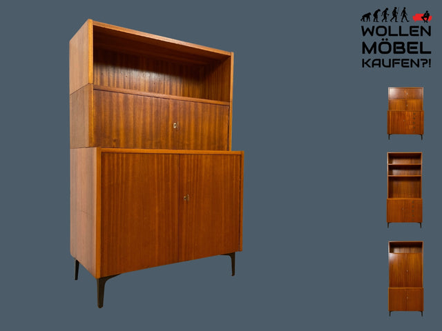 WMK I Schönes und geräumiges modulares Mid-Century Highboard auf neuen Metallfüßen mit Regal Fach I Schrank Bücherschrank Kommode Sideboard Wäschekommode Vintage Retro 60er I