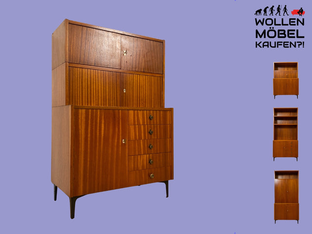 Schönes und geräumiges modulares Mid-Century Highboard auf neuen Metallfüßen mit Schubladen I Schrank Kommode Sideboard Geschirrschrank Bücherschrank Vintage Retro 60er I