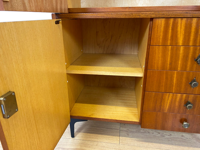 Schönes und geräumiges modulares Mid-Century Highboard auf neuen Metallfüßen mit Schubladen I Schrank Kommode Sideboard Geschirrschrank Bücherschrank Vintage Retro 60er I