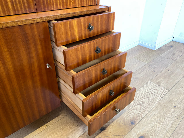 Schönes und geräumiges modulares Mid-Century Highboard auf neuen Metallfüßen mit Schubladen I Schrank Kommode Sideboard Geschirrschrank Bücherschrank Vintage Retro 60er I