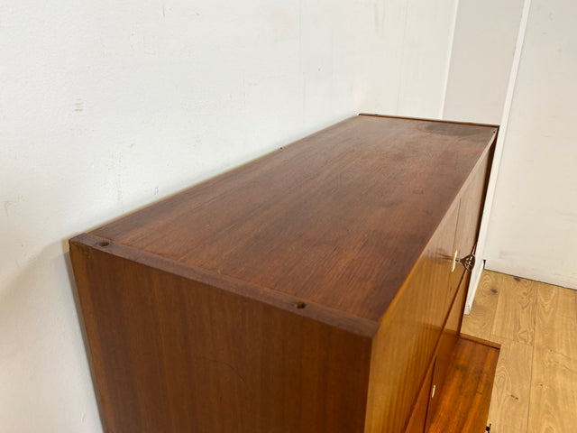 Schönes und geräumiges modulares Mid-Century Highboard auf neuen Metallfüßen mit Schubladen I Schrank Kommode Sideboard Geschirrschrank Bücherschrank Vintage Retro 60er I