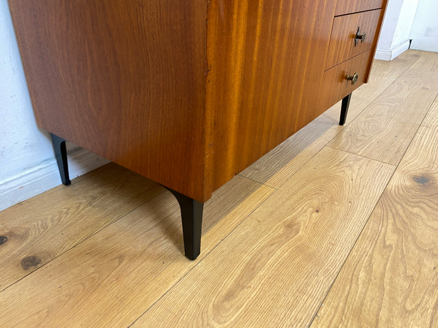 Schönes und geräumiges modulares Mid-Century Highboard auf neuen Metallfüßen mit Schubladen I Schrank Kommode Sideboard Geschirrschrank Bücherschrank Vintage Retro 60er I