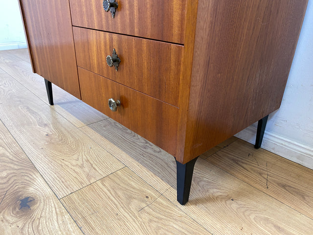 Schönes und geräumiges modulares Mid-Century Highboard auf neuen Metallfüßen mit Schubladen I Schrank Kommode Sideboard Geschirrschrank Bücherschrank Vintage Retro 60er I