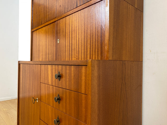 Schönes und geräumiges modulares Mid-Century Highboard auf neuen Metallfüßen mit Schubladen I Schrank Kommode Sideboard Geschirrschrank Bücherschrank Vintage Retro 60er I