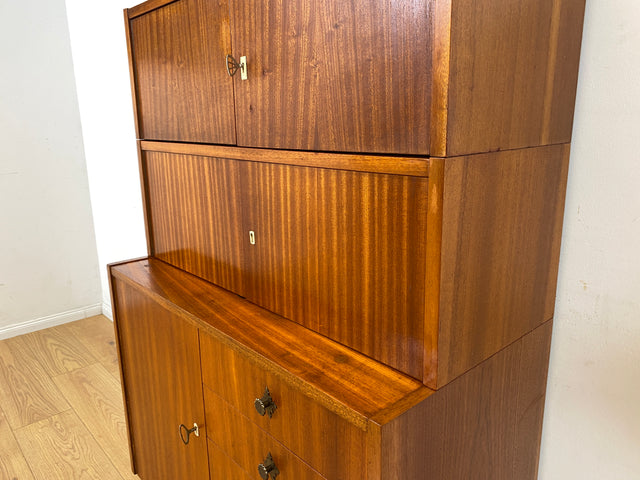 Schönes und geräumiges modulares Mid-Century Highboard auf neuen Metallfüßen mit Schubladen I Schrank Kommode Sideboard Geschirrschrank Bücherschrank Vintage Retro 60er I