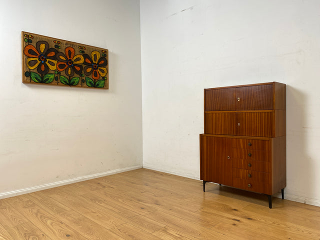 Schönes und geräumiges modulares Mid-Century Highboard auf neuen Metallfüßen mit Schubladen I Schrank Kommode Sideboard Geschirrschrank Bücherschrank Vintage Retro 60er I