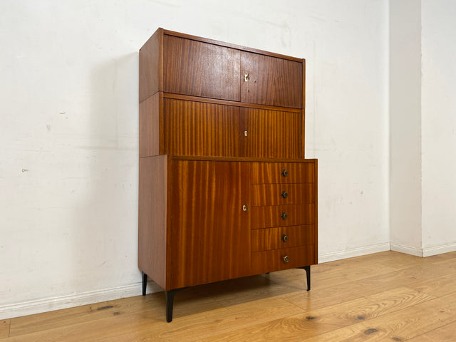 Schönes und geräumiges modulares Mid-Century Highboard auf neuen Metallfüßen mit Schubladen I Schrank Kommode Sideboard Geschirrschrank Bücherschrank Vintage Retro 60er I