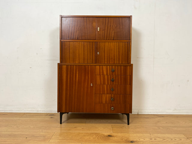 Schönes und geräumiges modulares Mid-Century Highboard auf neuen Metallfüßen mit Schubladen I Schrank Kommode Sideboard Geschirrschrank Bücherschrank Vintage Retro 60er I