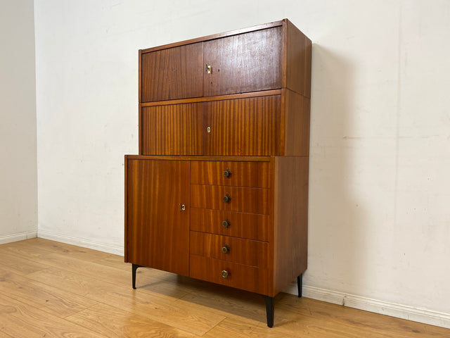 Schönes und geräumiges modulares Mid-Century Highboard auf neuen Metallfüßen mit Schubladen I Schrank Kommode Sideboard Geschirrschrank Bücherschrank Vintage Retro 60er I
