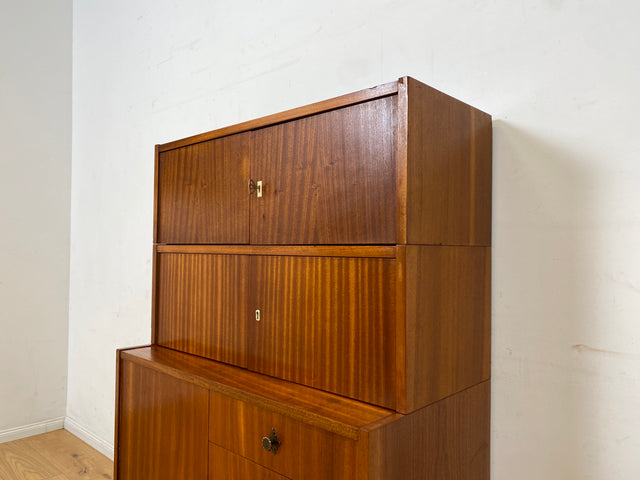 Schönes und geräumiges modulares Mid-Century Highboard auf neuen Metallfüßen mit Schubladen I Schrank Kommode Sideboard Geschirrschrank Bücherschrank Vintage Retro 60er I