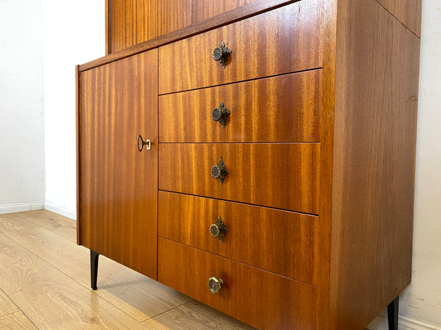 Schönes und geräumiges modulares Mid-Century Highboard auf neuen Metallfüßen mit Schubladen I Schrank Kommode Sideboard Geschirrschrank Bücherschrank Vintage Retro 60er I