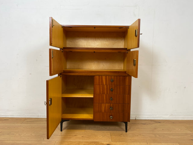 Schönes und geräumiges modulares Mid-Century Highboard auf neuen Metallfüßen mit Schubladen I Schrank Kommode Sideboard Geschirrschrank Bücherschrank Vintage Retro 60er I