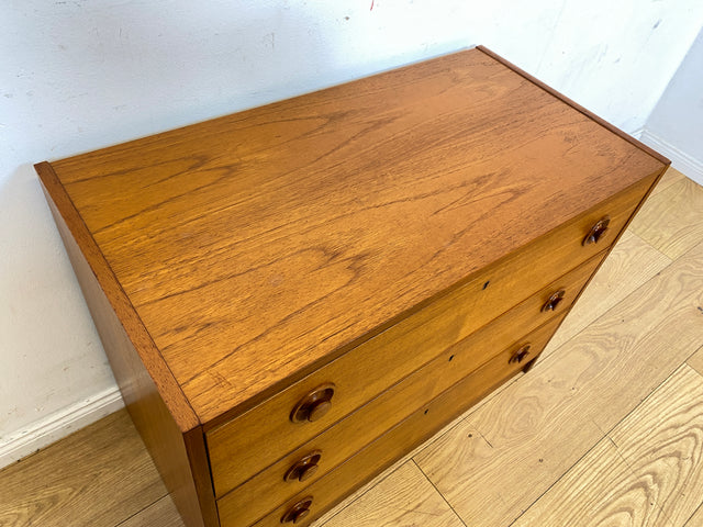 Stilvolle & sehr gut erhaltene skandinavische Kommode in Teakholz mit Schubladen & Holzgriffen I Schubladenkommode Sideboard Wäschekommode 60er 70er Vintage Danish Design I