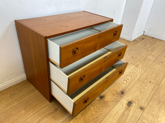 Stilvolle & sehr gut erhaltene skandinavische Kommode in Teakholz mit Schubladen & Holzgriffen I Schubladenkommode Sideboard Wäschekommode 60er 70er Vintage Danish Design I