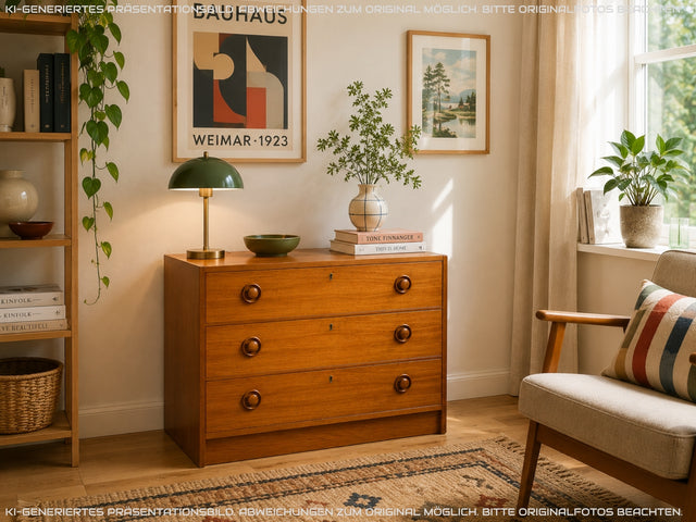 Stilvolle & sehr gut erhaltene skandinavische Kommode in Teakholz mit Schubladen & Holzgriffen I Schubladenkommode Sideboard Wäschekommode 60er 70er Vintage Danish Design I