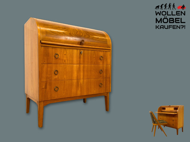 Formschöner skandinavischer Mid-Century Sekretär aus vollem Holz in Ulme I Schreibkommode Schreibschrank Schreibtisch Kommode Schminkkommode Wäschekommode 70er Vintage