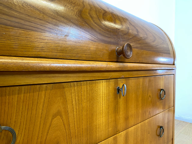 Formschöner skandinavischer Mid-Century Sekretär aus vollem Holz in Ulme I Schreibkommode Schreibschrank Schreibtisch Kommode Schminkkommode Wäschekommode 70er Vintage