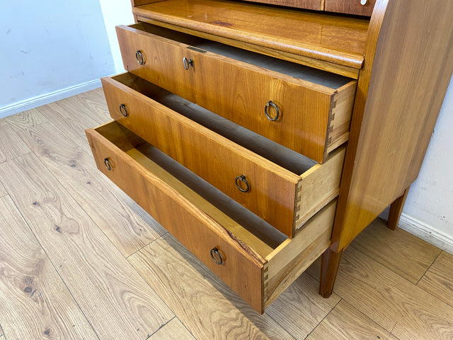 Formschöner skandinavischer Mid-Century Sekretär aus vollem Holz in Ulme I Schreibkommode Schreibschrank Schreibtisch Kommode Schminkkommode Wäschekommode 70er Vintage