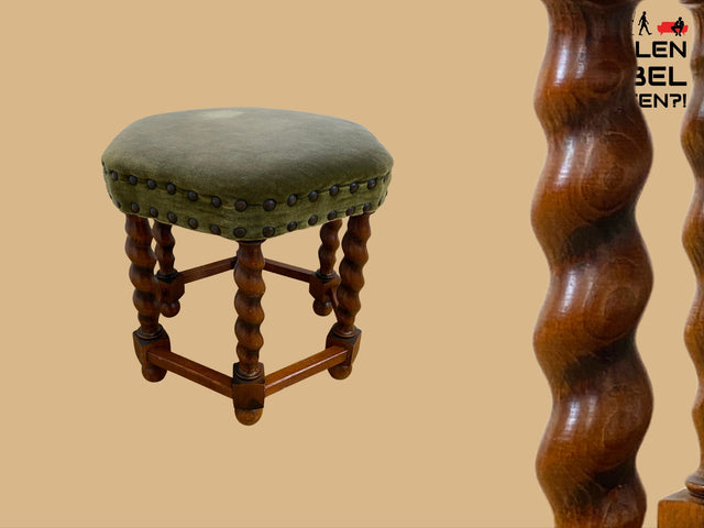 Sehr hübscher skandinavischer antiker Hocker mit fein gedrechselten Beinen I sechseckiger Sitzhocker Fußhocker Fußbank Schemel Sitz Stuhl Pouf Vintage I
