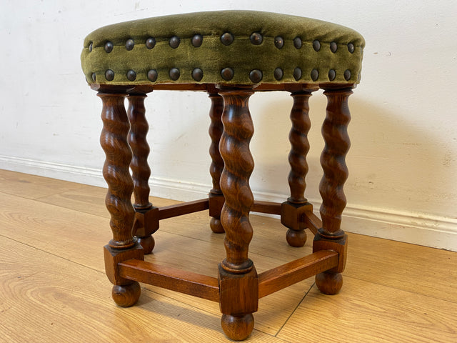 Sehr hübscher skandinavischer antiker Hocker mit fein gedrechselten Beinen I sechseckiger Sitzhocker Fußhocker Fußbank Schemel Sitz Stuhl Pouf Vintage I