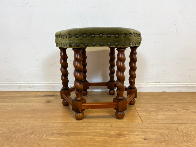 Sehr hübscher skandinavischer antiker Hocker mit fein gedrechselten Beinen I sechseckiger Sitzhocker Fußhocker Fußbank Schemel Sitz Stuhl Pouf Vintage I