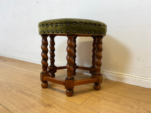 Sehr hübscher skandinavischer antiker Hocker mit fein gedrechselten Beinen I sechseckiger Sitzhocker Fußhocker Fußbank Schemel Sitz Stuhl Pouf Vintage I