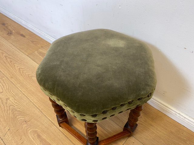 Sehr hübscher skandinavischer antiker Hocker mit fein gedrechselten Beinen I sechseckiger Sitzhocker Fußhocker Fußbank Schemel Sitz Stuhl Pouf Vintage I