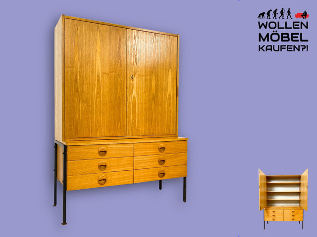 WMK I Kultiges modulares Designer Regalsystem 430 in Sen Esche mit Schubladen I Joachim Nebelung für VEB Hellerau I Highboard Schrank Bücherschrank Stringregal Sideboard Mid-Century Vintage DDR 60er