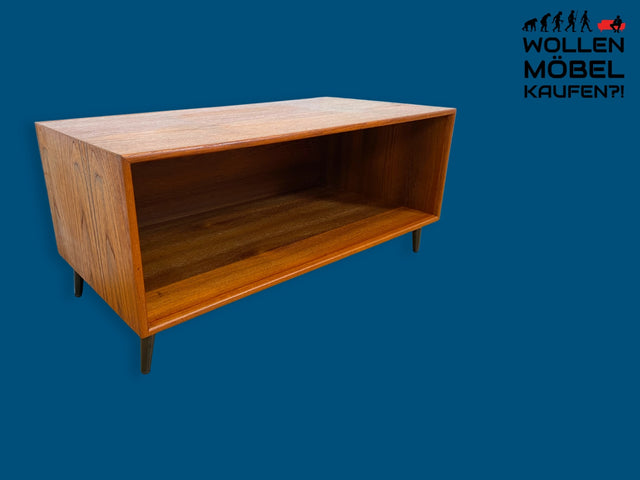 Stilvolles offenes skandinavisches Vintage Lowboard in Teakholz auf neuen Metallfüßen I Sideboard Kommode TV-Lowboard Regal Bücherregal Bank Board Phone Möbel Danish Design Mid-Century Teak I