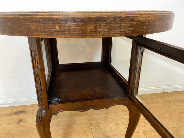 Eleganter runder handverzierter antiker Rauchertisch mit Humidor & Marmor Platte I Tisch Beistelltisch Couchtisch Marmortisch Vitrine Ablage Jugendstil Barock Chippendale Vintage I