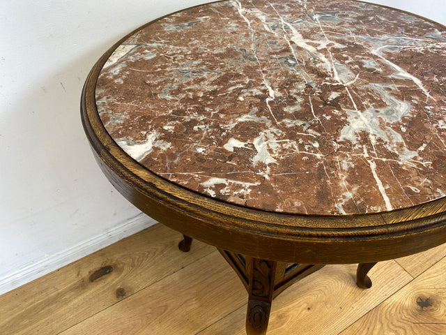 Eleganter runder handverzierter antiker Rauchertisch mit Humidor & Marmor Platte I Tisch Beistelltisch Couchtisch Marmortisch Vitrine Ablage Jugendstil Barock Chippendale Vintage I