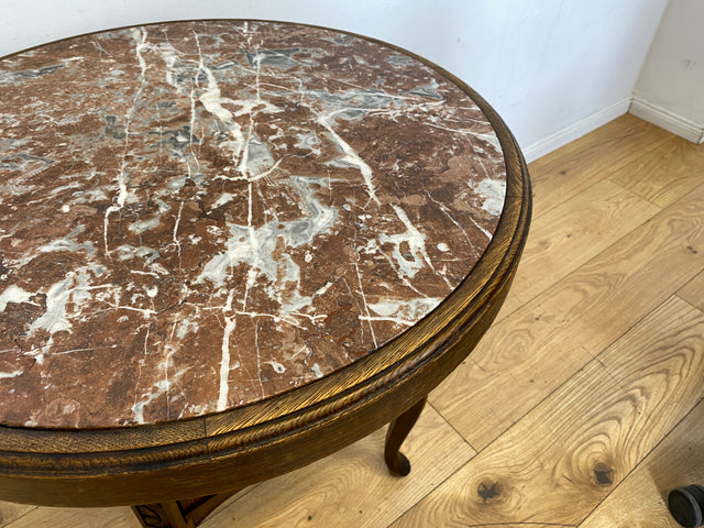 Eleganter runder handverzierter antiker Rauchertisch mit Humidor & Marmor Platte I Tisch Beistelltisch Couchtisch Marmortisch Vitrine Ablage Jugendstil Barock Chippendale Vintage I