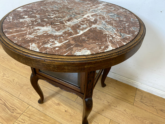 Eleganter runder handverzierter antiker Rauchertisch mit Humidor & Marmor Platte I Tisch Beistelltisch Couchtisch Marmortisch Vitrine Ablage Jugendstil Barock Chippendale Vintage I