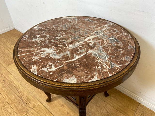 Eleganter runder handverzierter antiker Rauchertisch mit Humidor & Marmor Platte I Tisch Beistelltisch Couchtisch Marmortisch Vitrine Ablage Jugendstil Barock Chippendale Vintage I
