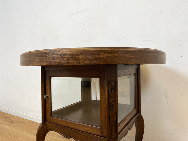 Eleganter runder handverzierter antiker Rauchertisch mit Humidor & Marmor Platte I Tisch Beistelltisch Couchtisch Marmortisch Vitrine Ablage Jugendstil Barock Chippendale Vintage I