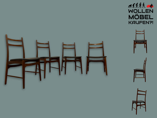 │ Set aus 4 Mid-Century Designerstühlen │ Georg Leowald für Wilkhahn │ 60er Jahre, Teakholz & Kunstleder │ Stühle Esszimmerstühle Küchenstühle Holzstühle Lederstühle 4er Danish Design Vintage │