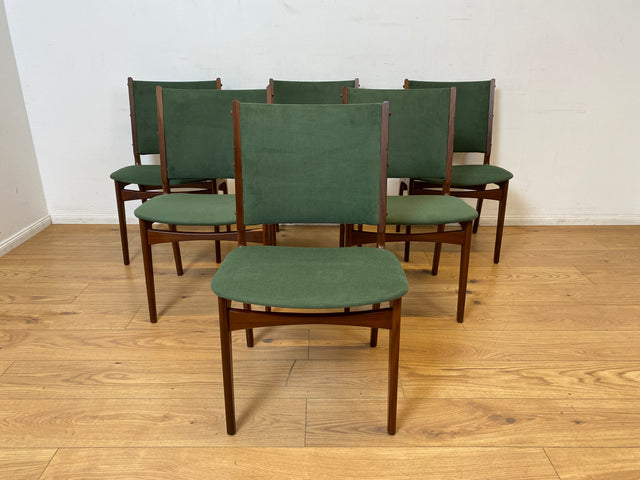 WMK I Set aus 6 skandinavischen Designer Stühlen von Erik Buck aus Nussbaum mit grünem Stoffbezug