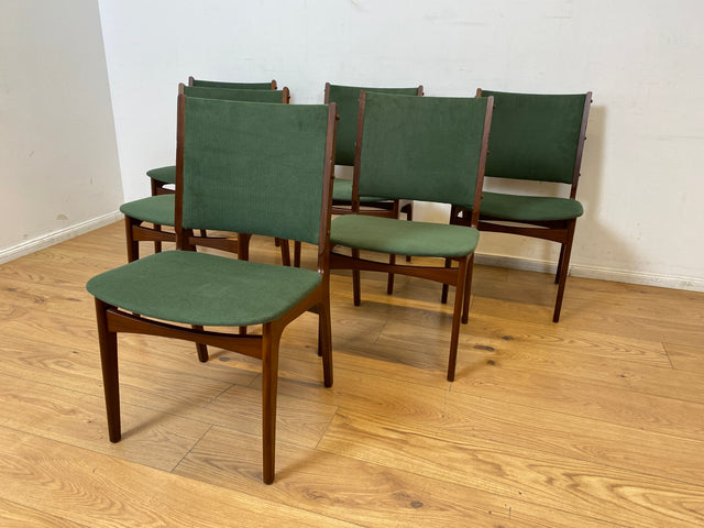 WMK I Set aus 6 skandinavischen Designer Stühlen von Erik Buck aus Nussbaum mit grünem Stoffbezug