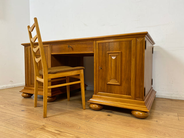 WMK I Hochwertiger Vintage 2-Personen Schreibtisch im Antiken Stil in Nussbaum