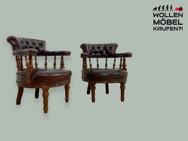 WMK I 1/2 Stilvoller Vintage Sessel in englischem Stil mit gestepptem Echtleder Bezug I Ledersessel Stuhl Lederstuhl Chefsessel Schreibtischstuhl Bürostuhl Chesterfield Regency Colonial Leder