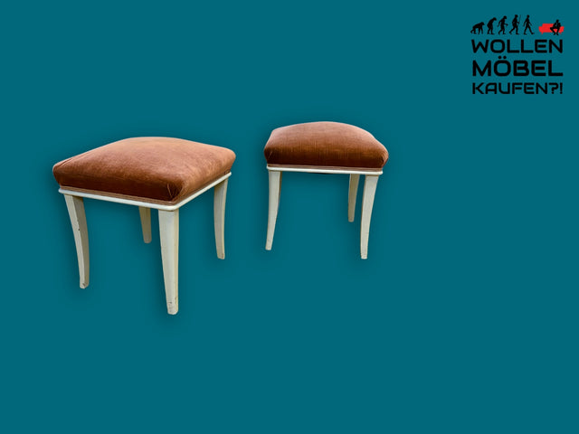 WMK I 1/2 Sehr schöner weißer 60er Jahre Hocker mit altrosa Originalbezug und bequemen Federkern I Sitzhocker Sitz Stuhl Klavierhocker Fußhocker Taburett Vintage Mid-Century I Berlin Sachsen Bayern