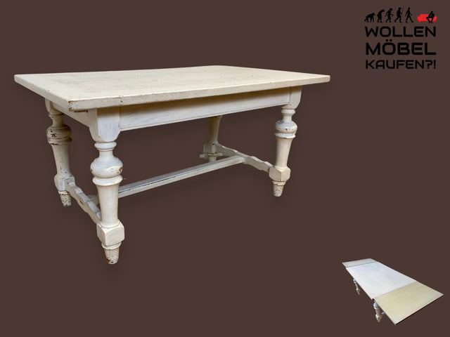 WMK I Imposanter weißer antiker Esszimmertisch mit massiven Säulenfüßen und charaktervoller Abnutzung I Tisch Esstisch Küchentisch Dining Table Bauerntisch Shabby Chic Vintage I Berlin Hamburg Köln
