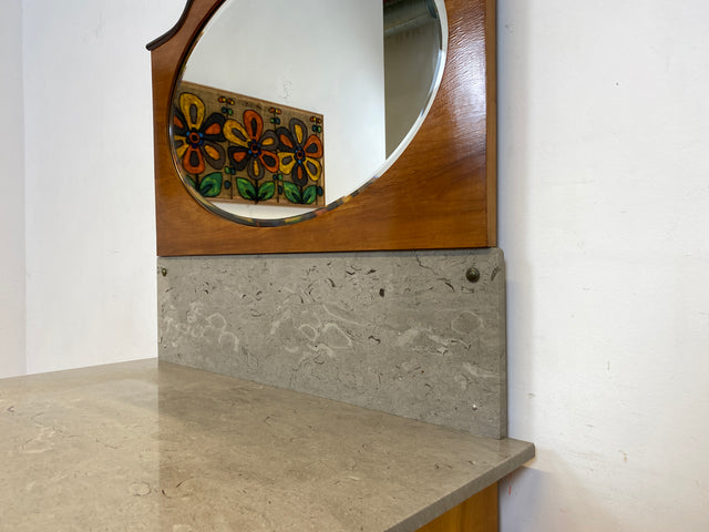 Edler antiker Waschtisch Schrank mit Spiegel & Marmor I Vollholz I Spiegelkommode Anrichte Schubladenkommode Marmorkommode Schminkkommode Frisierkommode Kommode Wäschekommode Vintage Jugendstil
