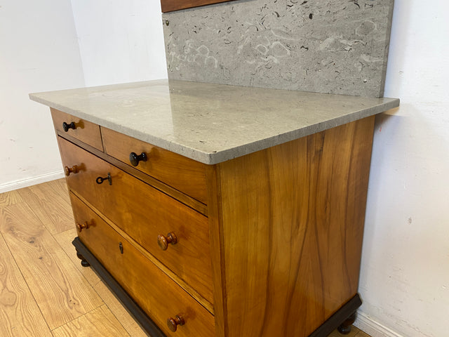 Edler antiker Waschtisch Schrank mit Spiegel & Marmor I Vollholz I Spiegelkommode Anrichte Schubladenkommode Marmorkommode Schminkkommode Frisierkommode Kommode Wäschekommode Vintage Jugendstil