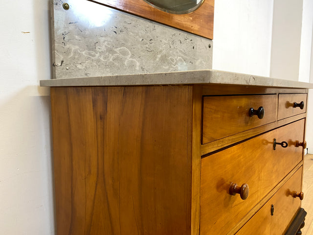 Edler antiker Waschtisch Schrank mit Spiegel & Marmor I Vollholz I Spiegelkommode Anrichte Schubladenkommode Marmorkommode Schminkkommode Frisierkommode Kommode Wäschekommode Vintage Jugendstil