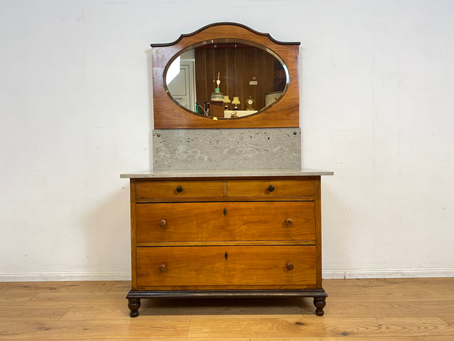 Edler antiker Waschtisch Schrank mit Spiegel & Marmor I Vollholz I Spiegelkommode Anrichte Schubladenkommode Marmorkommode Schminkkommode Frisierkommode Kommode Wäschekommode Vintage Jugendstil